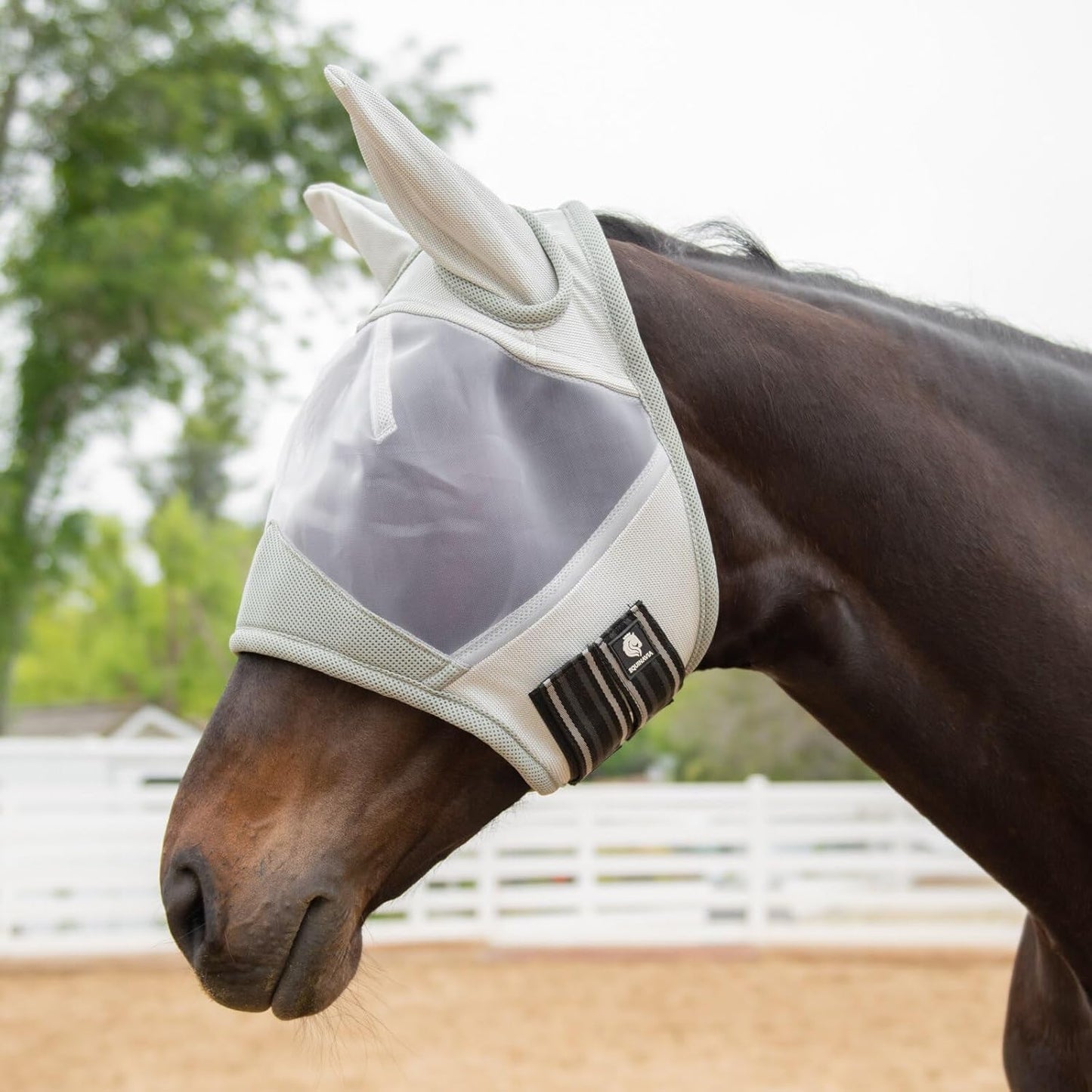 Equinavia Algard Soft Mesh Horse Fly Mask with Ear Protection and 45 UPF Rating | No Eye Irritation & UV Protection - Silver - Pony