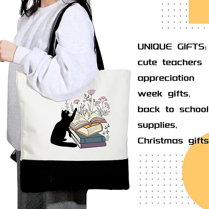 Cunno 2 Pcs Book Tote Bags Purse Set Book Lovers Gifts Canvas Tote Bags Librarian Bookish Birthday Gifts