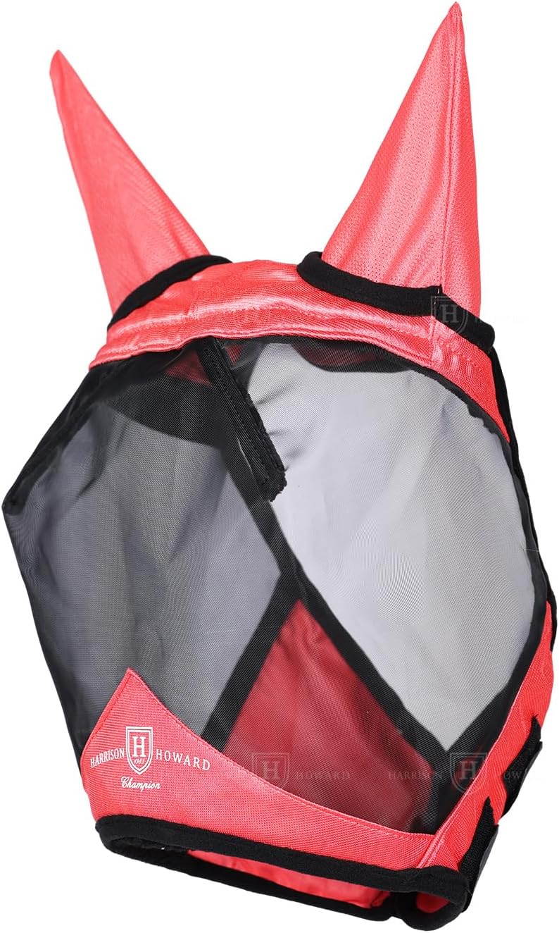 Harrison Howard Pro Luminous Horse Half Face Fly Mask Large Eye Space with Ears UV Protection for Horse Coral Orange M