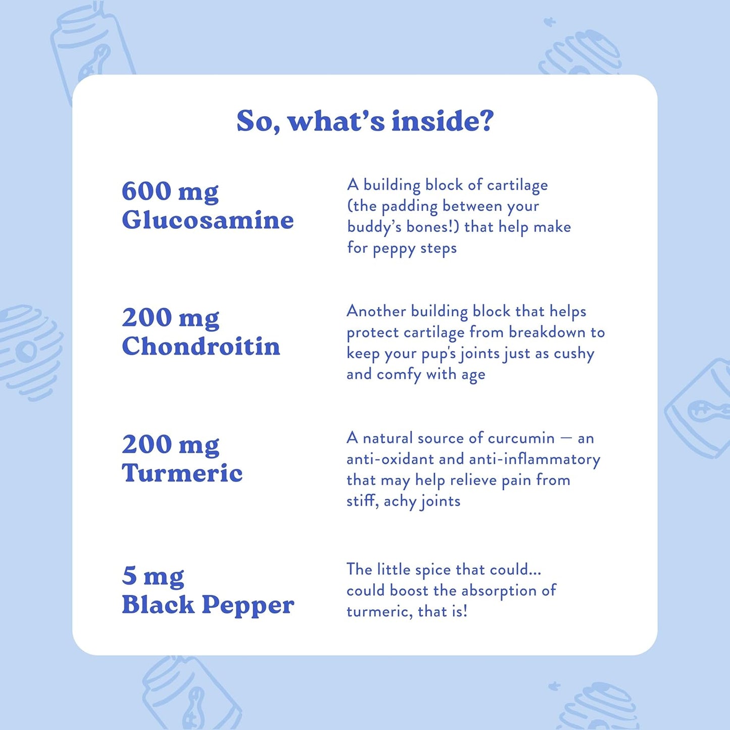 Bocce's Bakery Hip & Joint Supplement for Dogs, Daily Chews Made in The USA with Glucosamine, MSM, and Chondroitin, Supports Healthy Joints, Peanut Butter & Honey, 60 ct