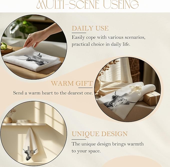 Funny Toilet Newspaper Western Cow Bathroom Hand Towels, Cow Lovers Gifts, Farmhouse Animal Hand Towels for Bathroom Washroom Restroom Decor, 16x24 Inch Set of 2