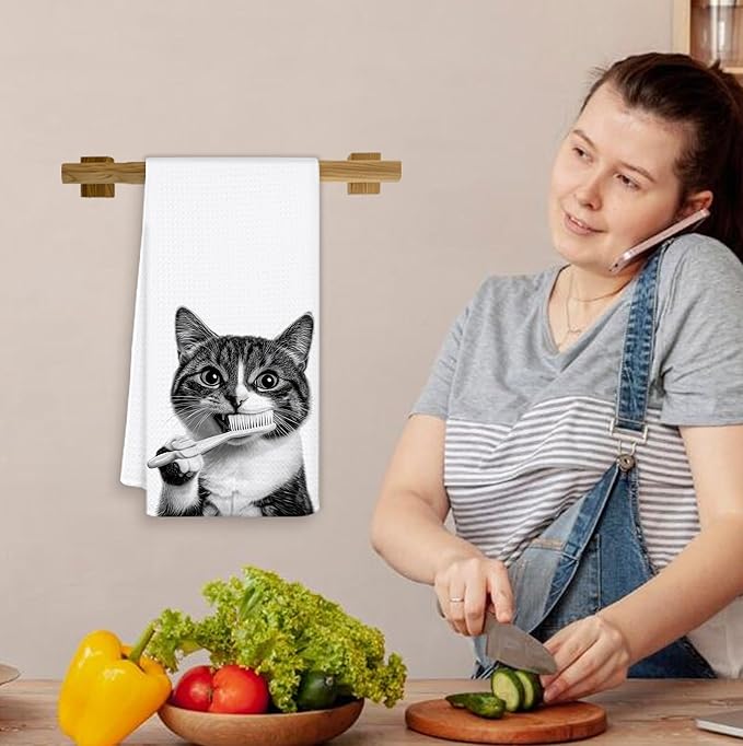 Funny Cat Hand Towels for Bathroom Washroom, Cat Bathroom Decor, Cute Kitty Kitten Bathrooms Hand Towels, Cats Lover Mom Lady Gifts for Women, 16x24 Inch