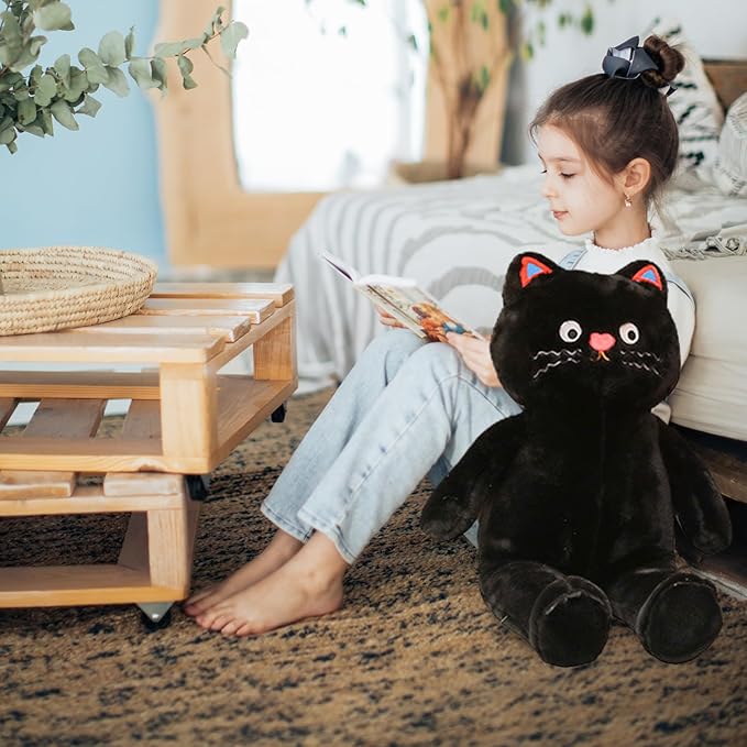 Cuddly Cat Stuffed Animal Toy, Soft Huggable Plush Pillow for Boys Girls Kids Girlfriend Ideal Valentines Day Gifts (Black,37 inch)