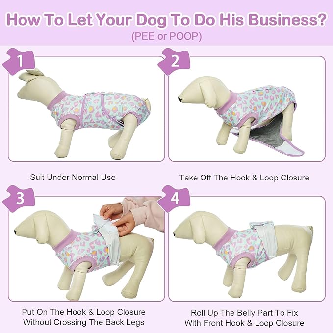 Kuoser Dog Recovery Suit for Dogs After Surgery,Professional Surgical Onesie for Female Male Dogs Spay Neuter,Soft Dog Surgery Suit Bodysuit for Abdominal Wounds Skin Disease,Light Purple Leopard XS