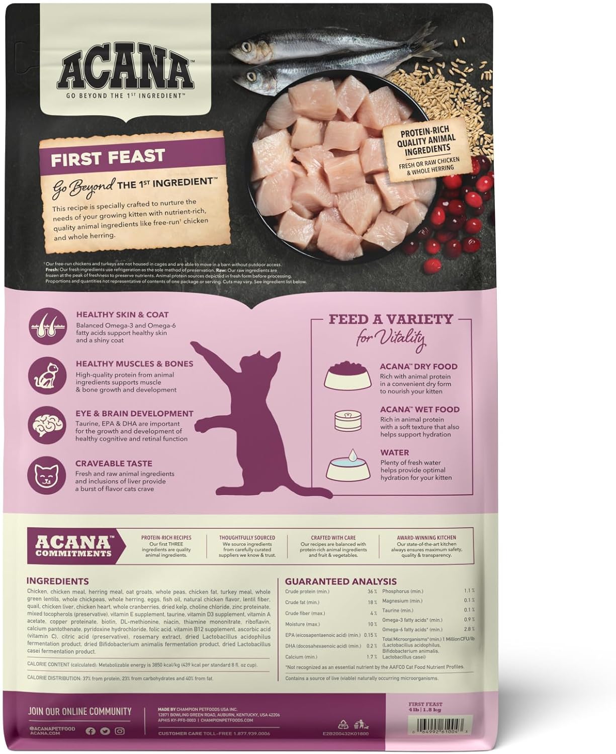 ACANA Dry Cat Food for Kittens, First Feast, Free Run Chicken and Whole Herring, 4lb
