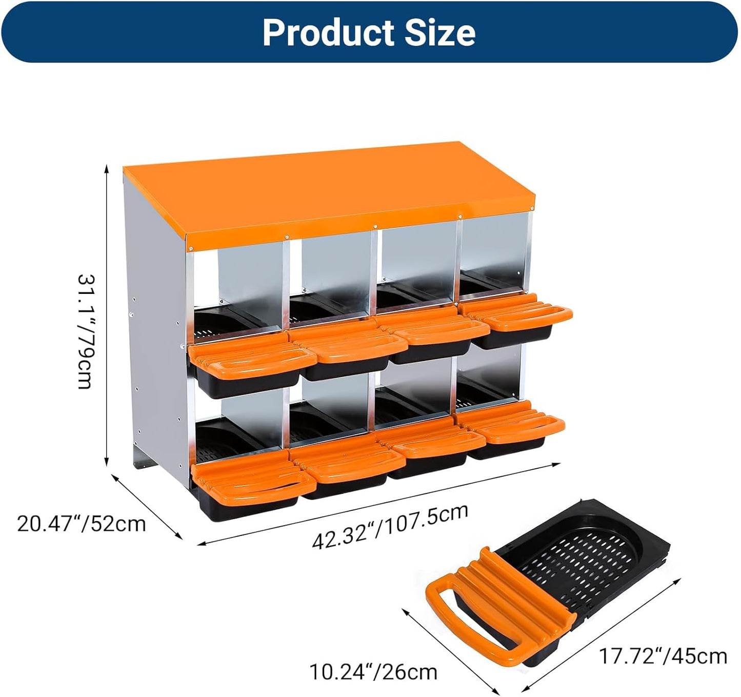 Chicken Nesting Box, 8 Hole 2 Layer Hen Nest Boxes, Roll Away Eggs Laying Boxes,Cleanable Pull Out Hen Roosting Boxes