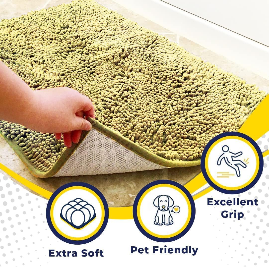 Muddy Mat® Original Dog Door Mat for Muddy Paws, Super Absorbent Microfiber, Non-Slip Washable Pet Rug, Quick Dry Chenille Entryway Carpet, Machine Washable Indoor Outdoor mat, Yellow 24"x60"