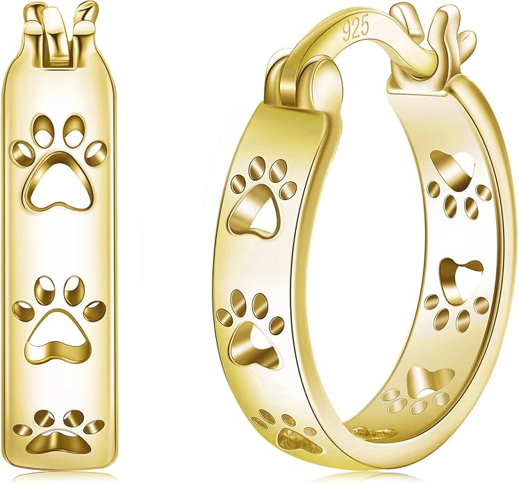 Paw Earrings 925 Sterling Silver Paw Hoop Earrings Cat Dog Jewelry Gifts for Women