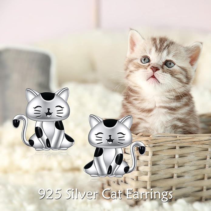 Sterling Silver Cat / Cow / Pig / Bunny / Squirrel / Giraffe / Highland Cow / Lion / Chicken / Ladybug / Star / Moon Stud Earrings for Women Cute Animal Post Earrings Hypoallergenic Animal Jewelry Gift for Teens Girls