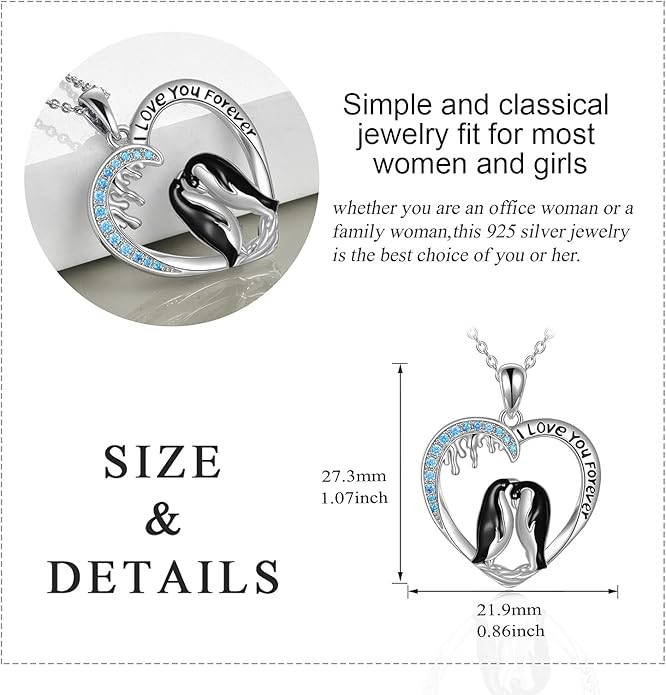 Penguin/Cat/Horse/Elephant/Wolf/Hummingbird/Giraffe/Eagle Pendant Necklace Sterling Silver I Love You Forever Animal Necklace Jewelry Gifts for Women