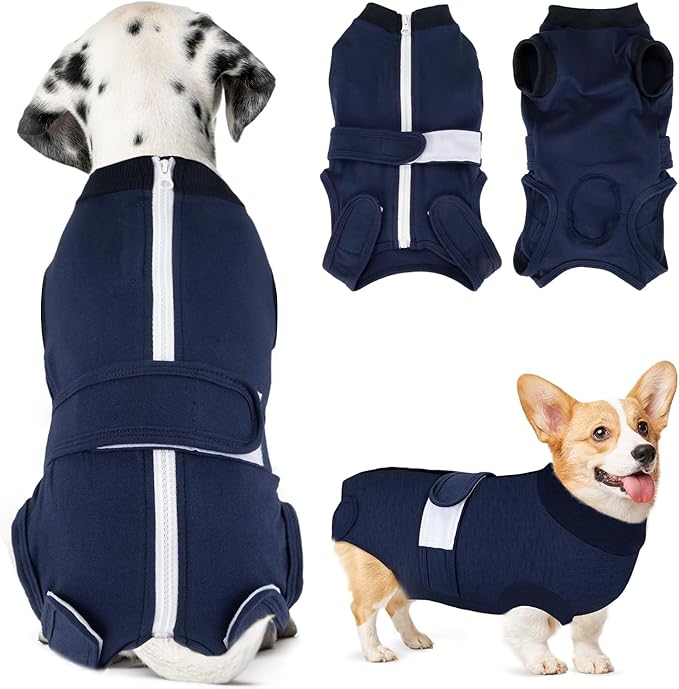 Lukovee Recovery Suit for Dogs, Zipper-On Onesie for Female Male Dog, Abdominal Wounds Cone E-Collar Alternative, Prevent Licking Spay (3XL, Dark Blue)