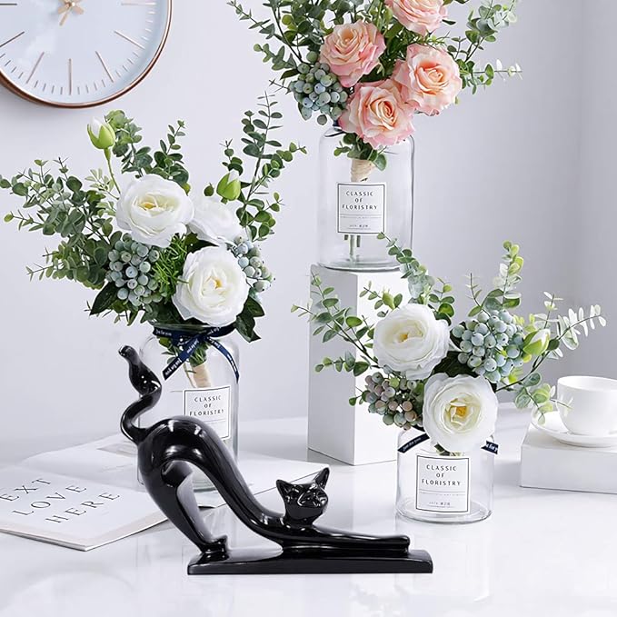 DreamsEden Cute Black Cat Statue - Modern Art Sculpture Resin Animal Figurine Decoration for Living Room Shelf Decor