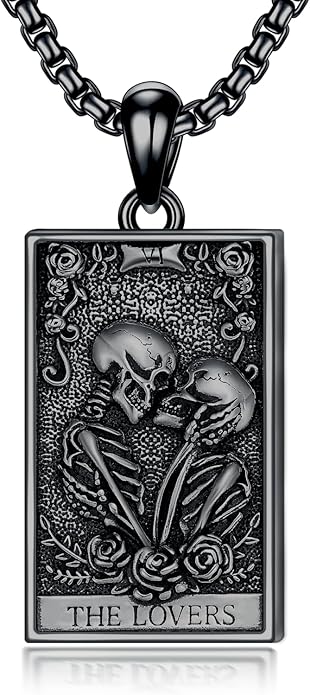PELOVNY Tarot Card Necklace 925 Sterling Silver Skeleton Necklace The Sun Moon Star Strength Lovers Death Devil Fool Tarot Jewelry Christmas Birthday Gifts for Men Women Unisex