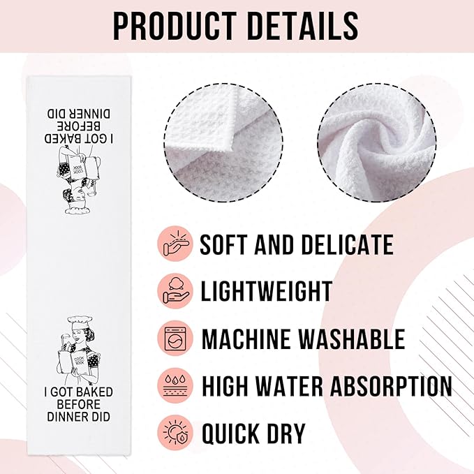 Funny Kitchen Decor Towels I Got Baked Before Dinner Did Dish Towel Funny Retro Housewife Kitchen Towels Housewarming Gifts for Hostess Hilarious Birthday Gifts for Women Sister Chef Friend