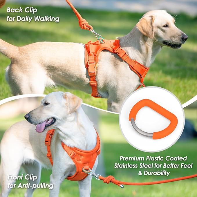 No Pull Dog Harness, Puppy Vest with Front Clip for Small Medium Large Sized Dog(Orange,L)