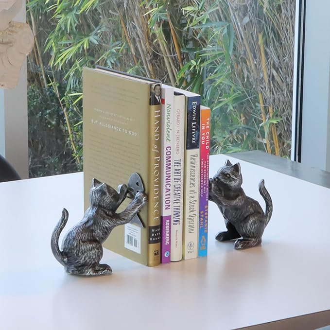PandS Vintage Cat Decorative Bookends Antique Bookshelf Decor, Cast Iron Book Ends Holders, Gothic Decor for Home & Office Desk, Gift for Cat Lovers