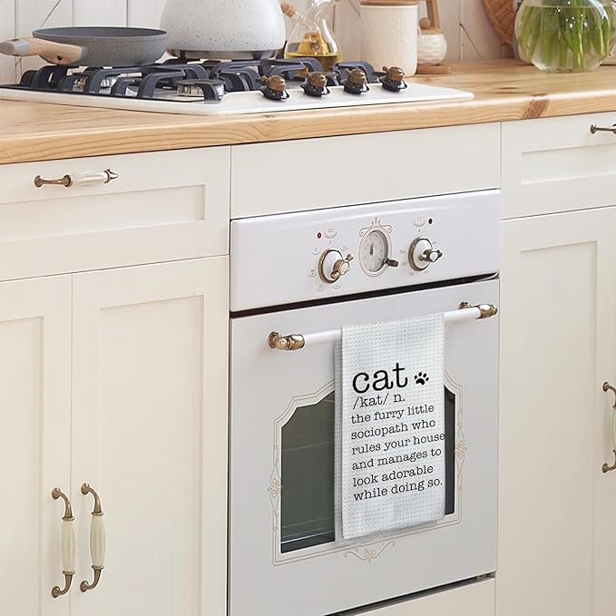 Funny Cat Kitchen Towels, Animal Lovers Gifts for Women Hand Towels, Cute Pet Mom Owner Gifts Dish Towels Dishcloth for Kitchen, Cat Definition Bathroom Decor, 16x24in