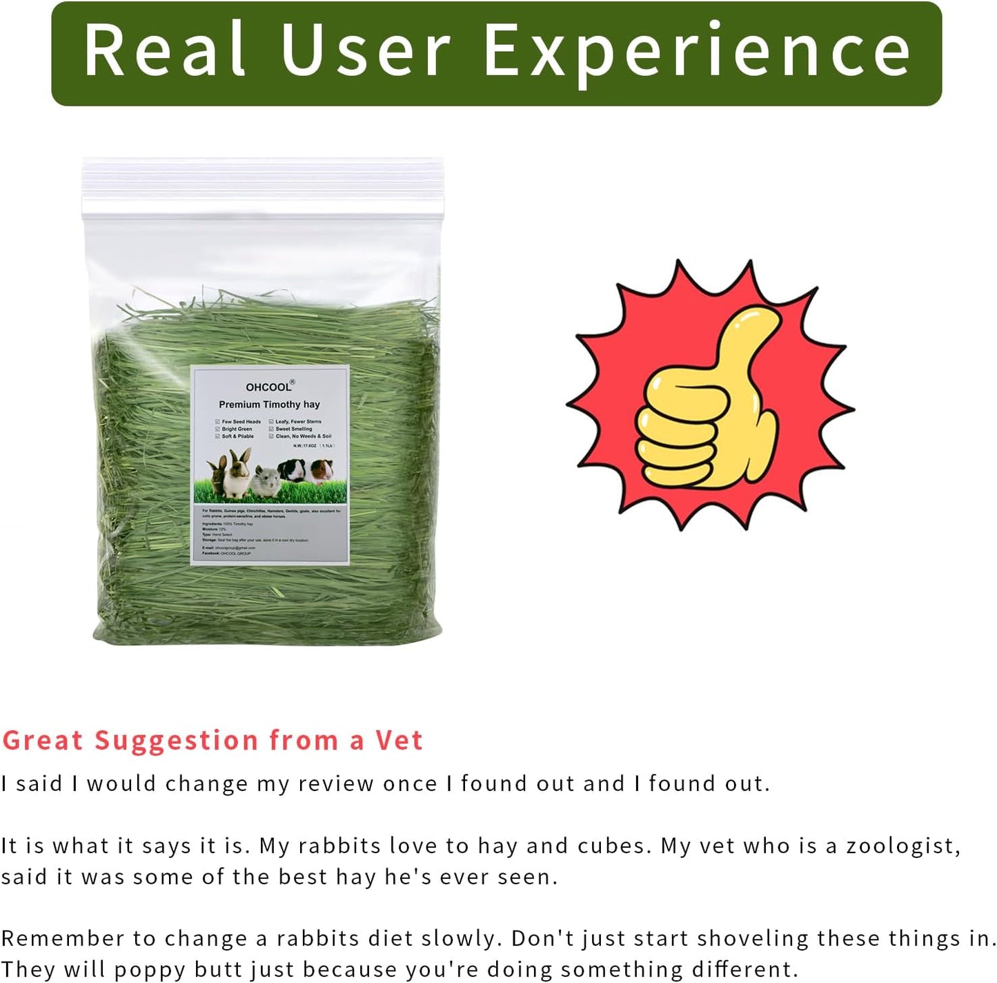 Timothy Hay 1.1LB - Dust Free Natural Green Fresh Food Hay for Rabbits Tortoise Guinea Pig Chinchilla