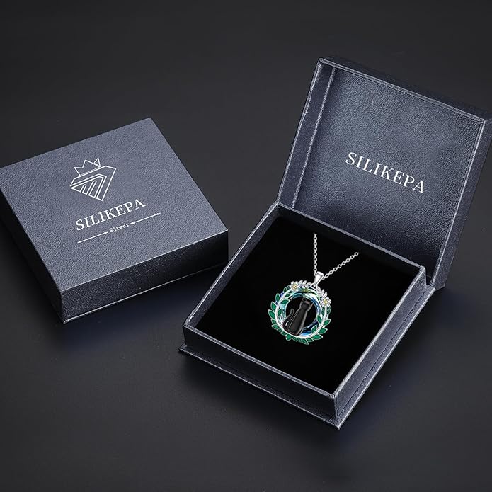 Cat Necklace for Women 925 Sterling Silver Black Cat Pendant Necklace with Crystal Cute Animal Jewelry Gift for Women