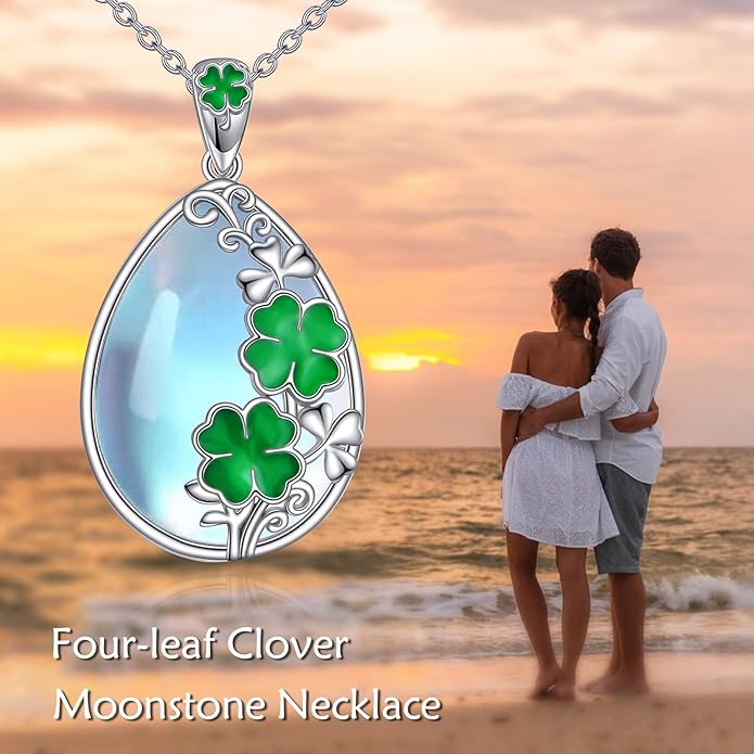 CRMAD Daisy/Black Cat/Dragonfly/Daffodil/Hummingbird/Stingray/Phoenix Feather/Rose Necklace Sterling Silver Moonstone Teardrop Pendant Necklace Flower Animal Jewelry Gifts for Women