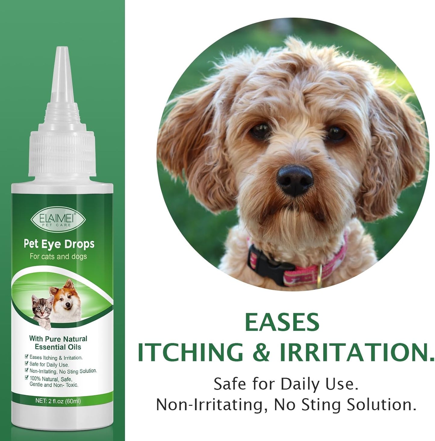 Eye Drops for Dogs, 2PCS Cats and Dogs Eye Drops, Dog Eye Infection Treatment Relieve Eyes Itching & Irritation, Pink Eye & Allergies Symptoms Safe & Gentle Formula