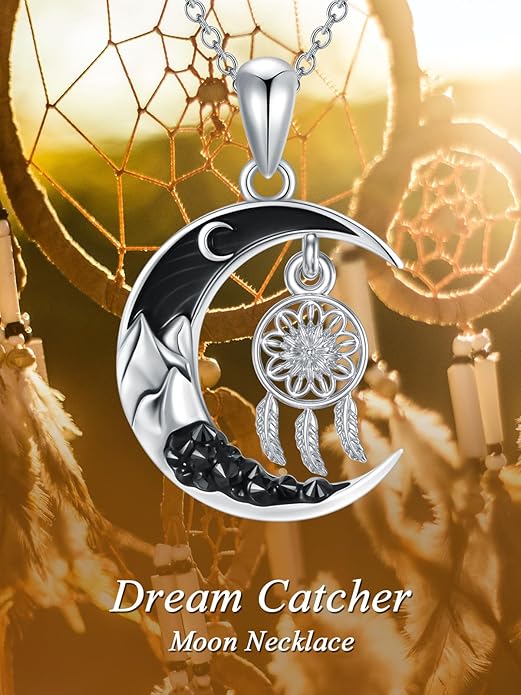 Gothic Jewelry Bat/Cat/Wolf/Dragon/Owl/Fox/Spider/Sun Pendant Sterling Silver Crescent Moon Necklace for Women Girls Black Jewelry Gifts