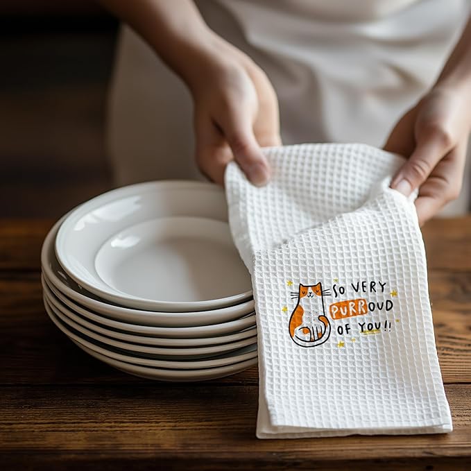 Cat Kitchen Towels, Cat Towels for Cat Lovers, Cat Mom Gifts, Cute Cat Gifts, Cat Gifts for Cat Lovers Women, Cat Lady Gifts, Cat Hand Towels, Cat Dish Towels Tea Towels for Kitchen, 16x24 Inch
