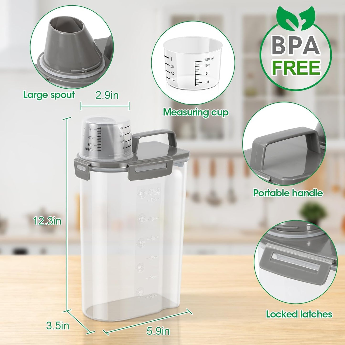 TBMax Rice Storage Container 3 to 5 Lbs - Small Cereal Oatmeal Flour Container with Easy Pouring Spout & Cup, Portable Pet Dog Cat Food Dispenser for Small Spaces, Travel, or Daily Use