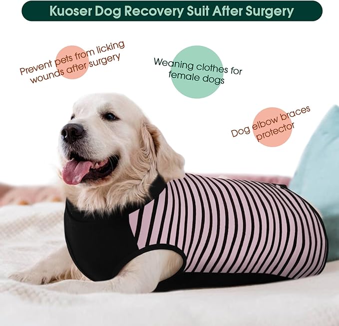 Kuoser Dog Recovery Suit, Anti Licking Dogs Rear Leg Sleeve, Abdominal Dog Surgical Suit with Pants Cover Protect Wounds, Dogs Elbow Protector Soft Pet Surgery Onesie Cone Alternative, Pink XL