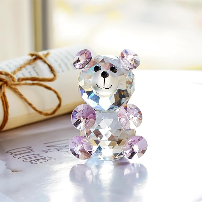 H&D Pink 3D Little Bear Crystal Figurine Paperweights Glass Xmas Decor