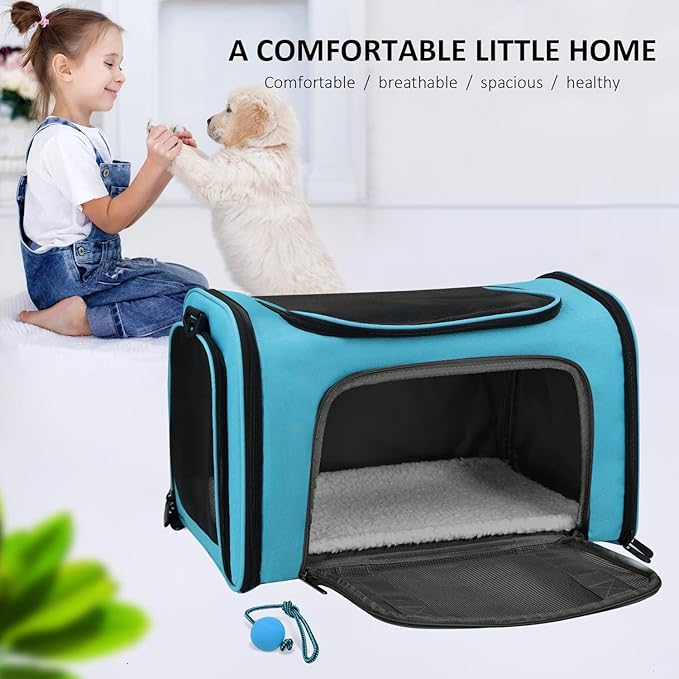 Pet Carrier for Small Medium Cats Puppies up to 15 Lbs, Airline Approved Small Dog Travel Puppy Carrier Soft Sided, Collapsible - Blue