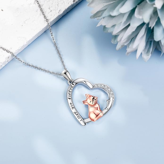 MONGAS Penguins/Guinea Pig/Pig/Fox/Corgi/Frog/Bunny/Koala8/Cow/French Bulldog Necklaces Penguin Gifts 925 Sterling Silver Hugging Penguins Cute Animal Jewelry for Women Sister