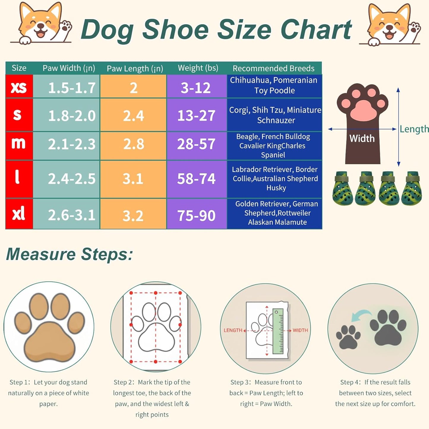 Dog Shoes for Hot Pavement and Snow, Silicone Dog Booties for Small Medium Large Dogs, Waterproof Paw Protectors- Non-Slip, Adjustable Straps, Dog Boots for Beach/Rain/Hiking (Green, M)