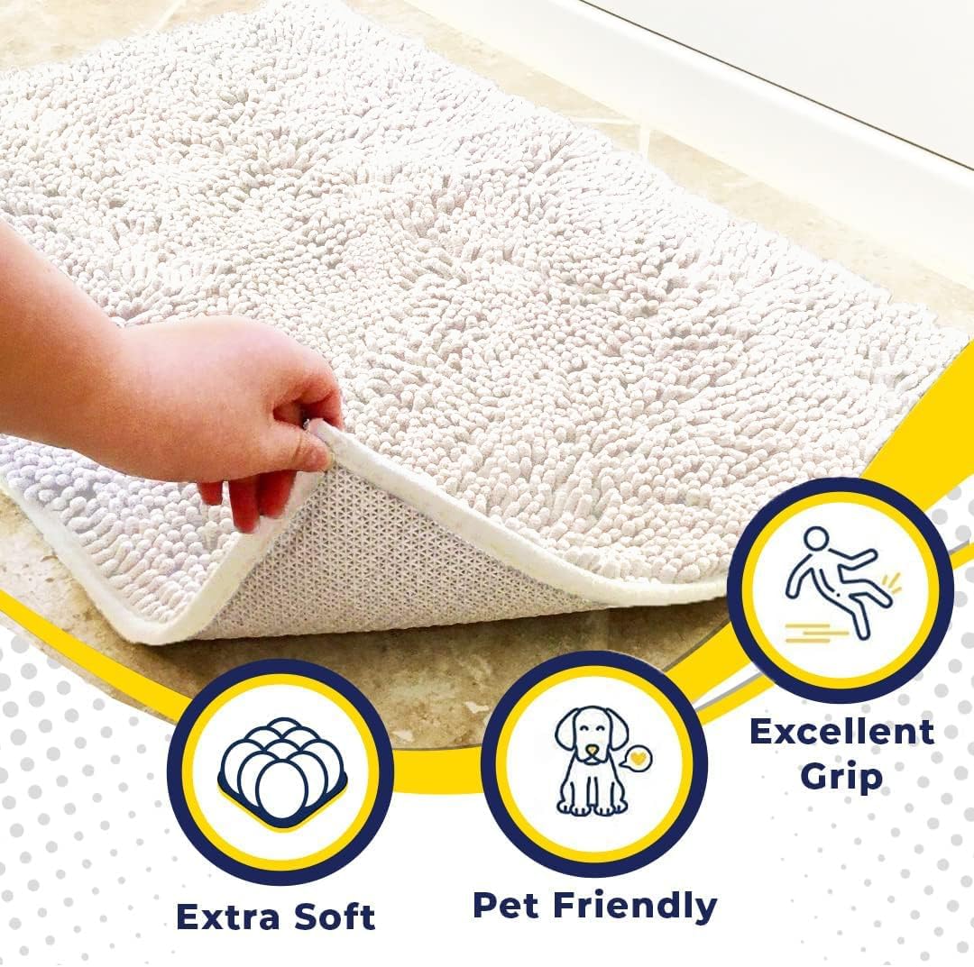 Muddy Mat® Shown on TV – Super Absorbent Microfiber Dog Door Mat for Muddy Paws, Non-Slip Washable Pet Rug, Quick Dry Chenille Entryway Carpet, Machine Washable Indoor Outdoor Doormat, White 59"x35"