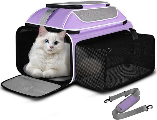 Petskd Top and Side Expandable Pet Carrier 19x13x9 Inches Southwest Allegiant Airlines Approved, Soft-Sided Carrier for Small Dog Under 12 lbs and Large Cat Under 15 lbs(Purple)