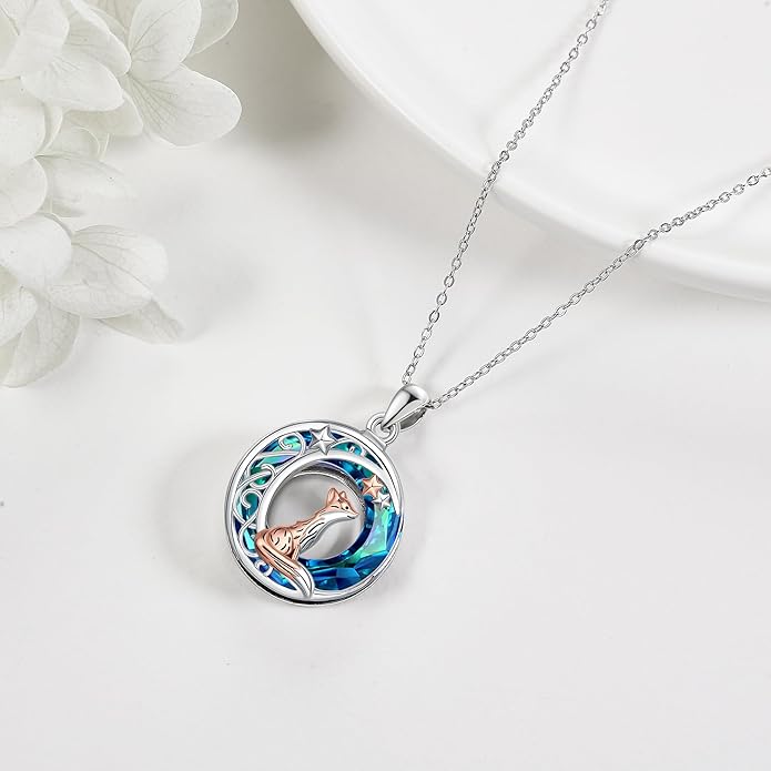 Sterling Silver Cute Animal Pendant Necklace Fox/Snake/Unicorn/Owl on Moon/Rabbit/Horse Necklace Jewelry Gifts for Women Mom Sister