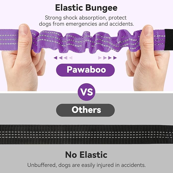 Pawaboo Dog Seatbelt for Car, 3-in-1 Dog Seat Belt Bungee, Shockproof Dogs Tether for Car with Buckle & Hook Latch, Adjustable Reflective Dogs Cars Harness Leash with 360° Lockable Buckle, Purple