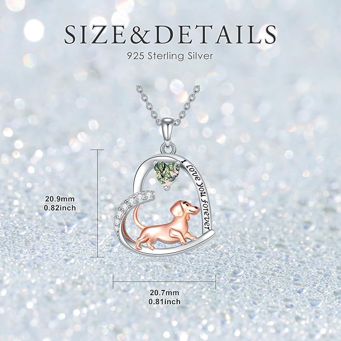 Dachshund Necklace 925 Sterling Silver Dachshund Birthstone Pendant Cute Animal Puppy Dog Dachshund Jewelry Gifts for Women Dachshund Lover