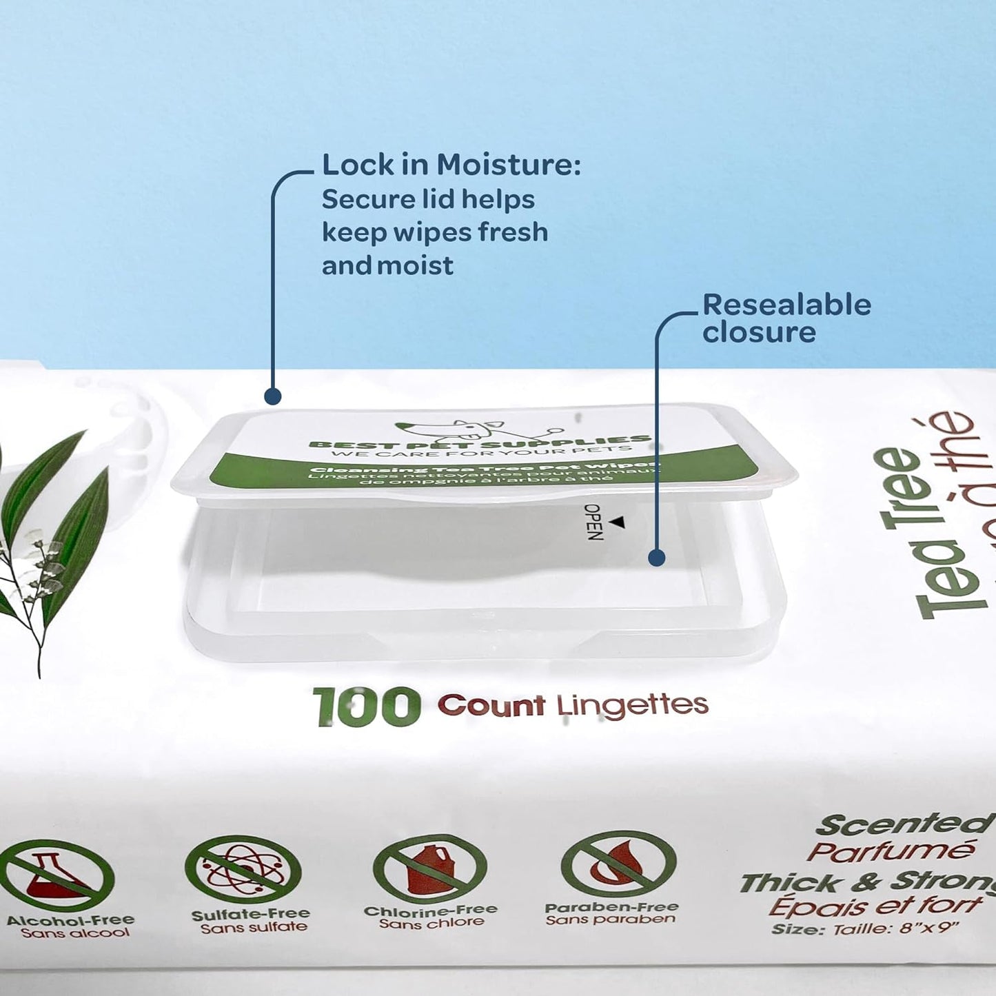 Best Pet Supplies Pet Wipes for Dogs - Dog Wipes Cleaning Deodorizing, for Coats, Ears, Paws - Cleansing Tea Tree, 100 Count