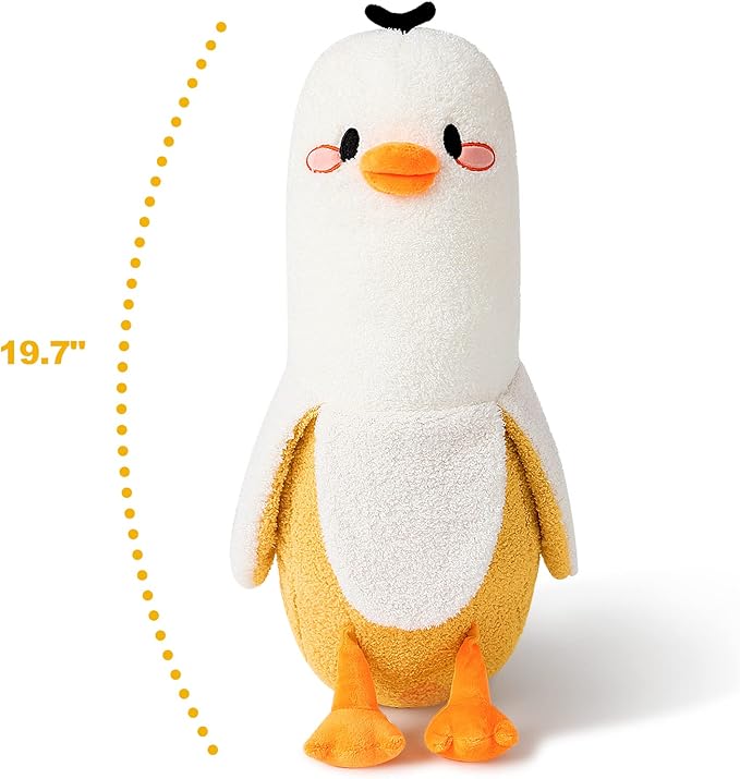PEACH CAT Banana Duck Plush Pillow Duck Stuffed Animal Cute Banana Plushie for Girls and Boys White 19.7"
