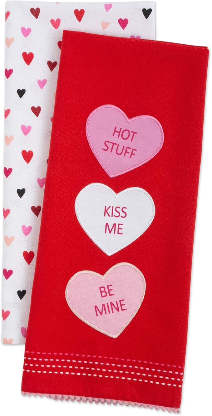 DII Valentine's Day Collection Kitchen, Dishtowel Set, 18X28, Sweet Talk, 2 Piece