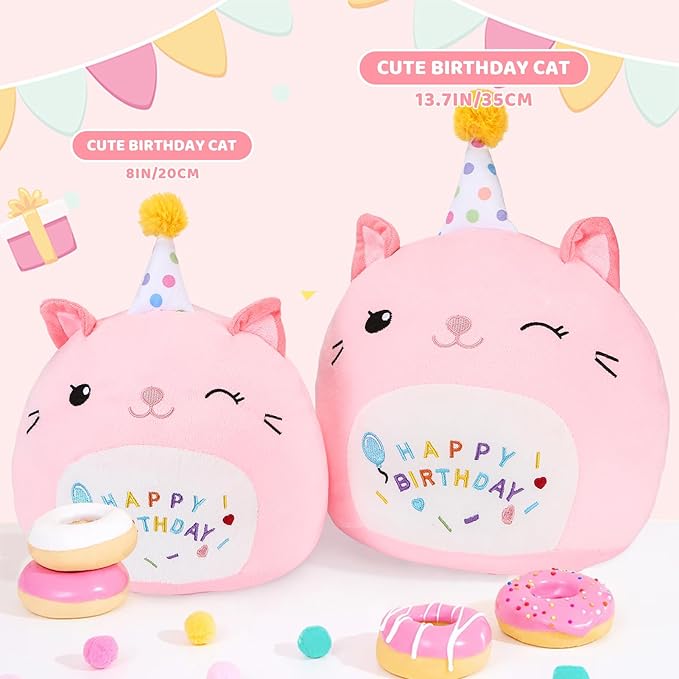 Cute Cat Plush Birthday Gifts for Girls, Soft Cat Plushies Toy Pink Pillow Cat Stuffed Animals Gift for Girlfriend Kids Birthday 8" Cat Stuffed (Small Cat Plush)