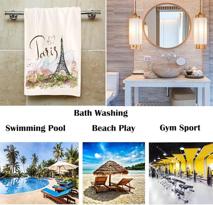 Pfrewn Eiffel Tower Towels Romantic Paris Ultra Soft Highly Absorbent Multipurpose Bathroom Towel for Hand,Face,Gym,Sports and Spa Home Decor, 16x30 in