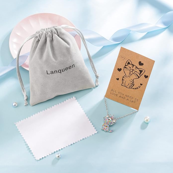 Lanqueen Kitty Cat Pendant Necklace Jewelry for Women Girls Cat Lover Gifts Daughter Loved Necklace