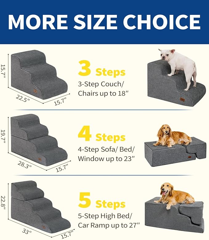 Dog Step for Bed, Dog Stair 5-Step 35D Pet Stair 22.8" H for High Bed or Sofa Non-Slip Balanced Pet Step Indoor, Grey