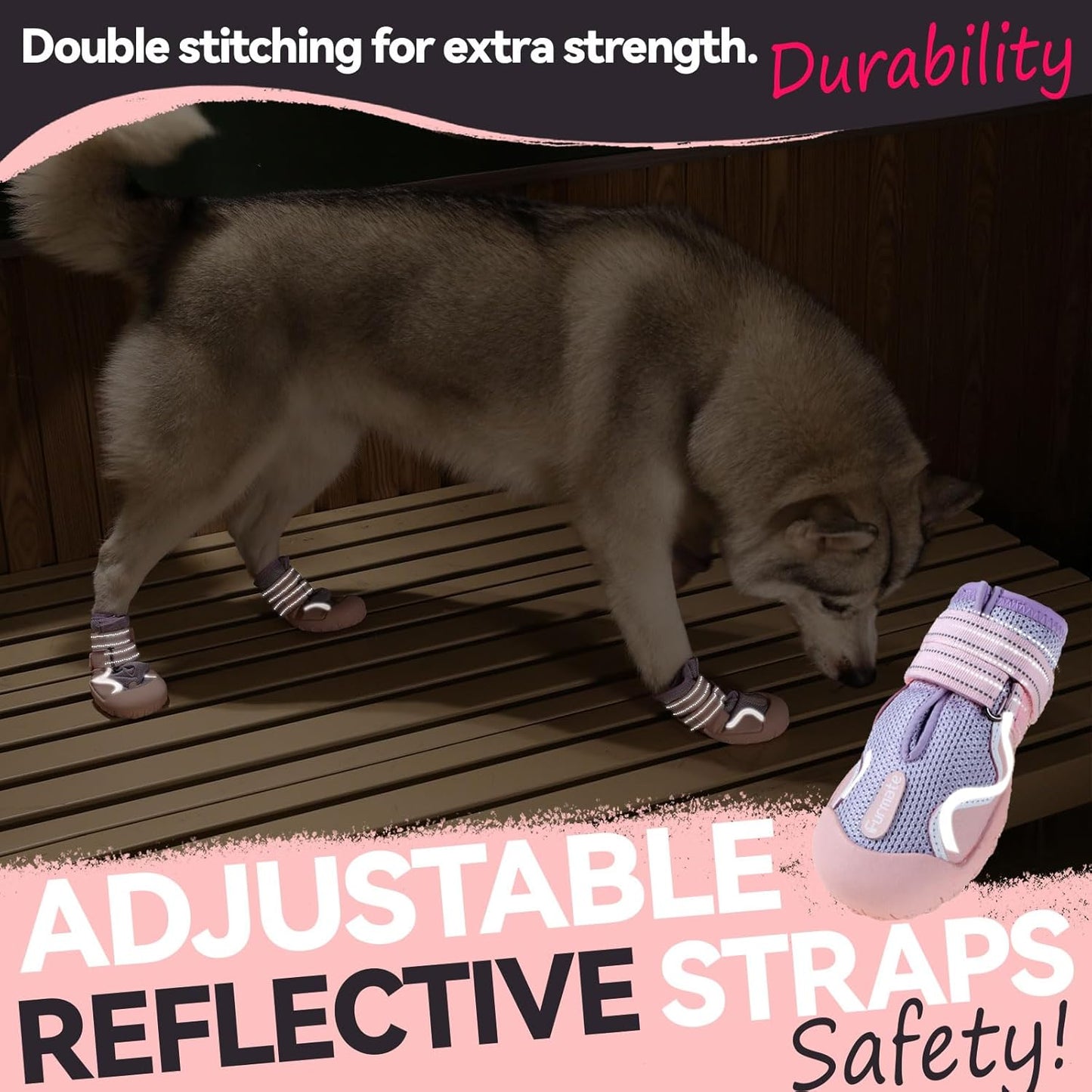 Dog Shoes for Large Small Medium Dogs, Breathable Mesh Dog Boots & Paw Protectors for Summer Hot Pavement Winter Snow, Waterproof Anti-Slip Dog Booties for Hiking Hardwood Floors(Pink-Purple3)