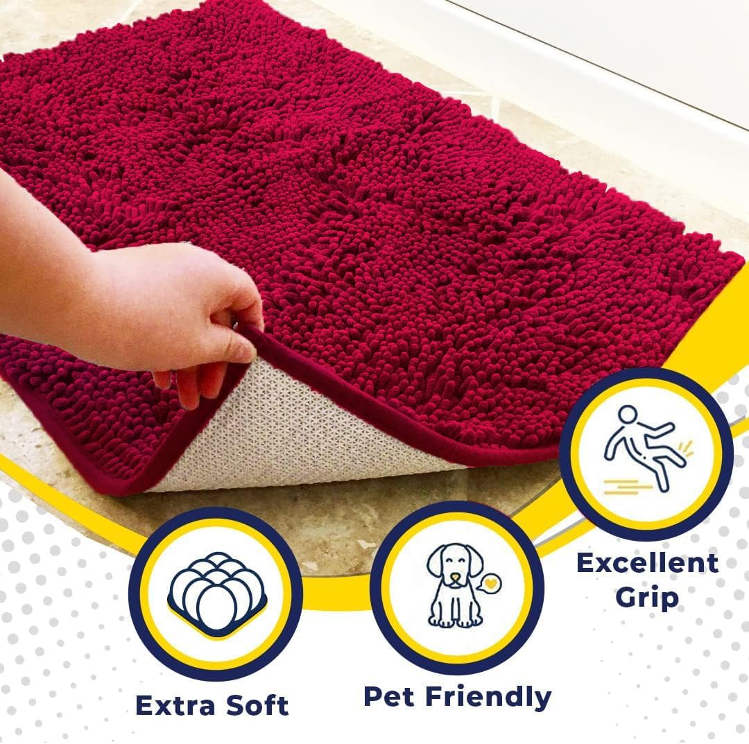 Muddy Mat® Original Dog Door Mat for Muddy Paws, Super Absorbent Microfiber, Non-Slip Washable Pet Rug, Quick Dry Chenille Entryway Carpet, Machine Washable Indoor Outdoor mat, Maroon 24"x60"