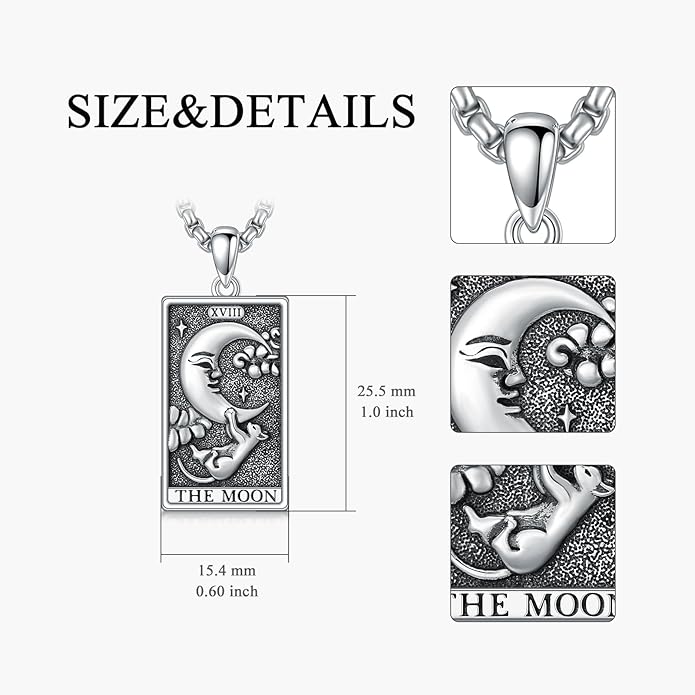 PELOVNY Tarot Card Necklace 925 Sterling Silver Skeleton Necklace The Sun Moon Star Strength Lovers Death Devil Fool Tarot Jewelry Christmas Birthday Gifts for Men Women Unisex