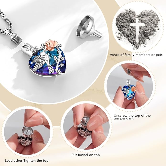 EUDORA Sterling Silver Urn Necklace for Ashes for Women Men, Ash Pendant for Human Cat Dog Ashes, Necklace for Ashes of Loved One Dad Mom Papa Pet Cremation Souvenir Jewelry for Funeral, 20inch