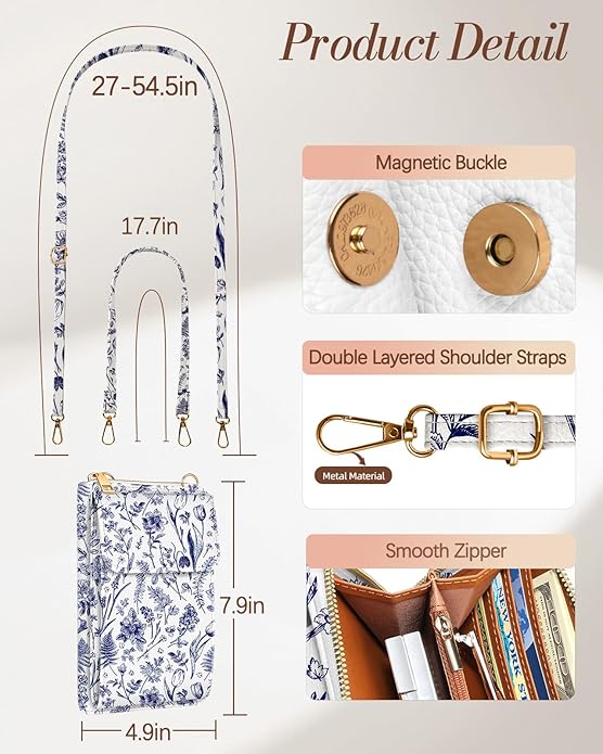 Cute Crossbody Purse Cell Phone Bags for Women - Leather Cellphone Wallet Purse with Handle Rope and Adjustable Shoulder Rope